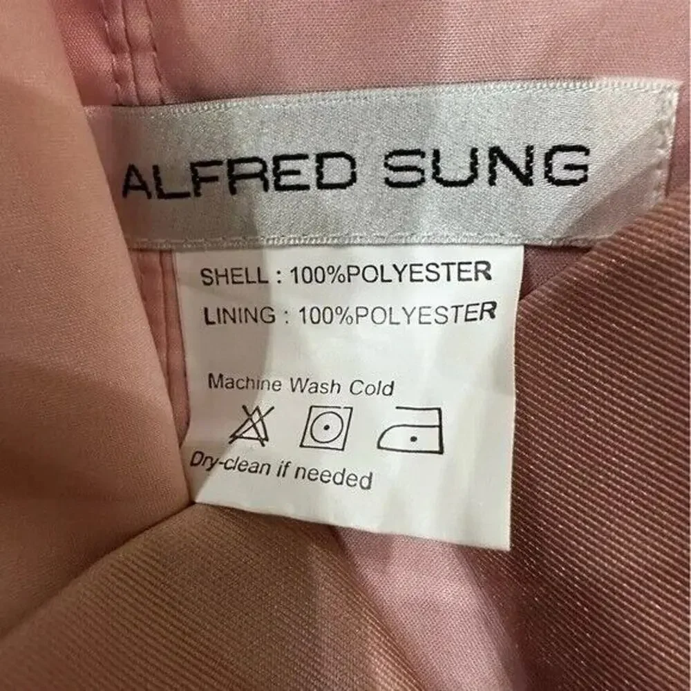 NWT Alfred Sung Strapless Notch Satin Gown Twill Maxi Dress Pockets 2 Blush Pink - Picture 11 of 15